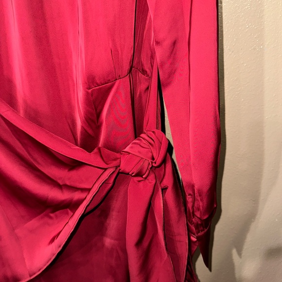 Burgundy Long Sleeve Satin Dress - Picture 6 of 7
